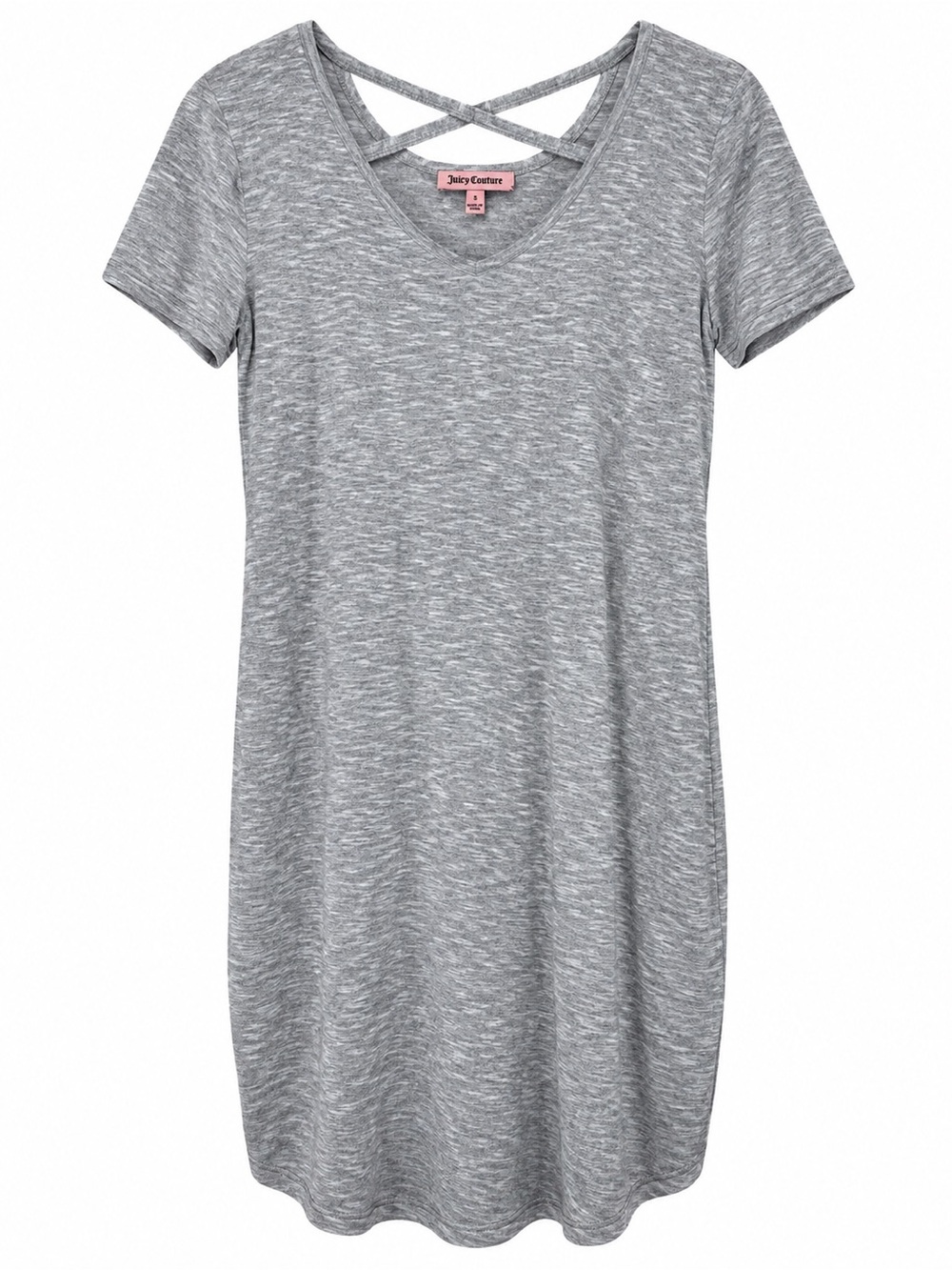 Juicy Couture Criss Cross Neck T Shirt Dress Short Sleeve Gray Small